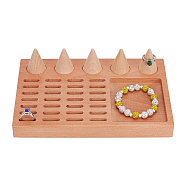 Wood Finger Ring Organizer Display Stands, Rectangle with 5Pcs Cones, BurlyWood, 22x15x5.9cm(RDIS-WH0009-019)
