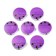 Halloween Printed Natural Wood Beads, Flat Round with Spider Pattern, Dark Orchid, 19~20x5.9mm, Hole: 2~2.2mm(WOOD-T021-66)