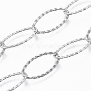 304 Stainless Steel Cable Chains, Textured, Soldered, Flat Oval, Stainless Steel Color, 20.5x10.4x0.8mm, about 39.37 inch(1m)/strand(CHS-S006-JN956-1)