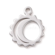304 Stainless Steel Charms, Sun with Moon Charms, Stainless Steel Color, 11.5x9.5x1mm, Hole: 1.2mm(STAS-G287-08P)