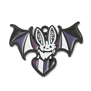 Halloween Theme Alloy Enamel Pendants, Black, Bat Charm, Black, 24.5x33x1.5mm, Hole: 1.8mm(ENAM-I060-07D)