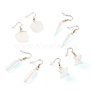 Transparent Laser Acrylic Dangle Earrings, with Golden Brass Earring Hooks, Mixed Shape, Clear AB, 40~48mm, Pin: 0.8mm(EJEW-JE04674)