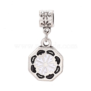 Tibetan Style Alloy European Dangle Charms, Large Hole Beads, with Enamel, Octagon, Black & White, Antique Silver, 31mm, Hole: 5mm, Pendant: 19x15x2mm(MPDL-G024-01AS)
