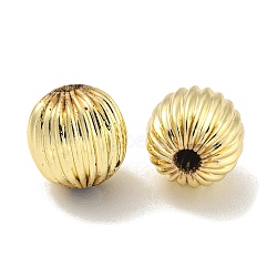 Brass Beads, Corrugated Beads, Long-Lasting Plated, Lead Free & Cadmium Free, Pumpkin, Golden, 8mm, Hole: 1.8mm(KK-L075-005LG-01)