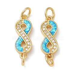 Rack Plating Brass Micro Pave Clear Cubic Zirconia Connector Charms, Infinity Links with Synthetic Opal, Real 18K Gold Plated, Cadmium Free & Lead Free, Long-Lasting Plated, Deep Sky Blue, 18x7x2.5mm, Hole: 3mm(KK-P268-19G)