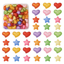 100Pcs 2 Style Frosted Acrylic Beads, Bead in Bead, Star & Heart, Mixed Color, 50pcs/style(FACR-BT0001-01)