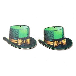 Saint Patrick's Day Single Face Printed Wood Pendants, Top Hat Charms, Green, 35.5x49x2.5mm, Hole: 2mm(WOOD-E016-09)