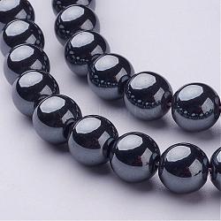 10MM Black AAA Grade Round Non-Magnetic Synthetic Hematite Beads Strands, Size: about 10mm in diameter, hole: 1mm, about 43pcs/strand(X-G-H1070-1)