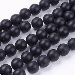 Natural Black Stone Bead Strands, Round, Black, 12mm, Hole: 1mm, about 33pcs/strand, 15.7 inch(G-R193-01-12mm)
