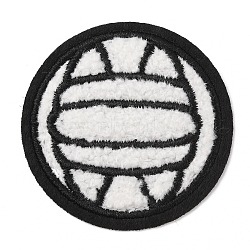 Sports Ball Theme Computerized Towel Fabric Embroidery Iron on Cloth Patches, Chenille Appliques, Costume Accessories, Sewing Craft Decoration, Volleyball Pattern, 56x3mm(PATC-WH0007-23E)