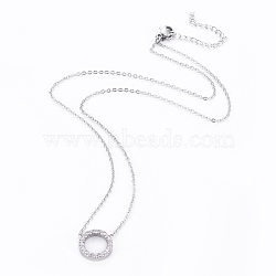 304 Stainless Steel Pendant Necklaces, with Cubic Zirconia, Ring, Stainless Steel Color, 440x1mm(NJEW-F264-28P)