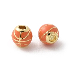 Brass Enamel Beads, Rack Plating, Cadmium Free & Lead Free, Long-Lasting Plated, Real 18K Gold Plated, Round, Basketball, 7.5mm, Hole: 2mm(KK-P294-37G-05)