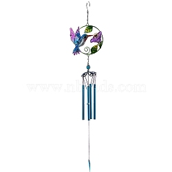 Bird Glass Wind Chime, Iron Art Pendant Decoration, with Tube, for Home Yard Balcony Outdoor, Dodger Blue, 780x160mm(WICH-PW0001-58A-01)
