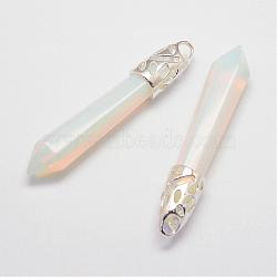 Opalite Big Pointed Pendants, with Alloy Findings, Bullet, Platinum, 57~63x13x10mm, Hole: 3x4mm(G-D860-C09-P)