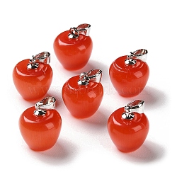 Cat Eye Pendants, with Iron Loops, Dyed, Apple, Red, 15x13.5mm, Hole: 5x3mm(G-C105-02P-03)