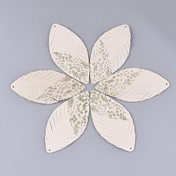 Eco-Friendly Sheepskin Leather Big Pendants, Leaf, Antique White, 75x35~37x1~1.5mm, Hole: 1.4mm(X-FIND-S301-20H)
