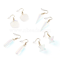 Transparent Laser Acrylic Dangle Earrings, with Real 18K Gold Plated Brass Earring Hooks, Mixed Shape, Clear AB, 40~48mm, Pin: 0.8mm(EJEW-JE04674)
