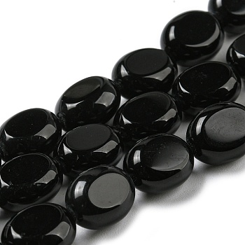 Natural Black Onyx(Dyed & Heated) Beads Strands, Flat Oval, 10x8x5.5mm, Hole: 0.8mm, about 39pcs/strand, 15.47''(39.3cm)