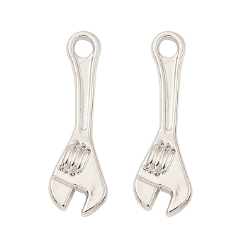 Alloy Pendants, Long-Lasting Plated, Lead Free & Cadmium Free, Wrench, Platinum, 24x7x2x3mm