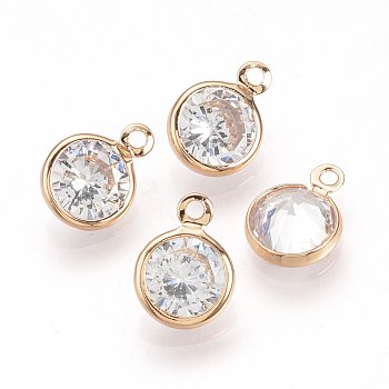 Cubic Zirconia Charms, with Brass Findings, Diamond, Light Gold, 12x9x4.5mm, Hole: 1mm