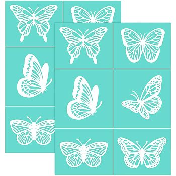 Self-Adhesive Silk Screen Printing Stencil, for Painting on Wood, DIY Decoration T-Shirt Fabric, Turquoise, Butterfly Pattern, 28x22cm