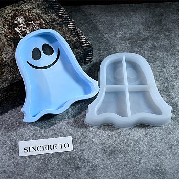 Halloween DIY Pixel Heart Quicksand Silicone Molds, Resin Casting Molds, For UV Resin, Epoxy Resin Craft Making, White, Ghost, 150x150x21mm, Inner Diameter: 160x160mm