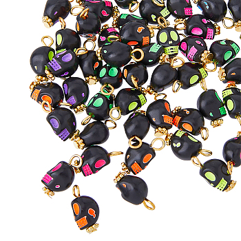 200Pcs Skull Acrylic Pendants, with Alloy Findings, Mixed Color, Golden, 16x18x8mm, Hole: 2mm