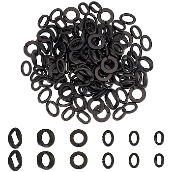 SUPERFINDINGS Opaque Spray Painted Acrylic Linking Rings, Quick Link Connectors, for Chains Making, Frosted, Mixed Shapes, Black, 128~131pcs