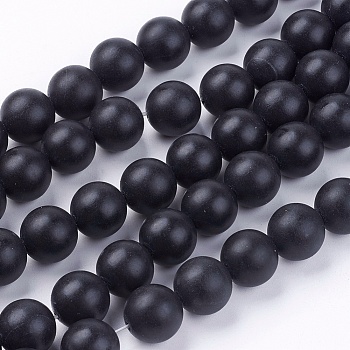 Natural Black Stone Bead Strands, Round, Black, 12mm, Hole: 1mm, about 33pcs/strand, 15.7 inch