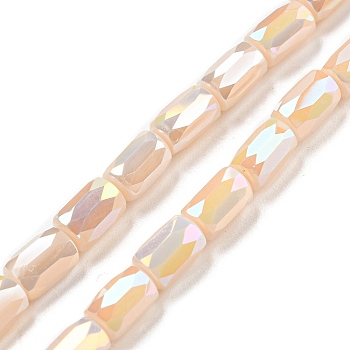Glass Beads Strands, AB Color Plated, Faceted Column, Cornsilk, 6x4mm, Hole: 0.8mm, about 80pcs/strand, 20.08''~20.47''(51~52cm)