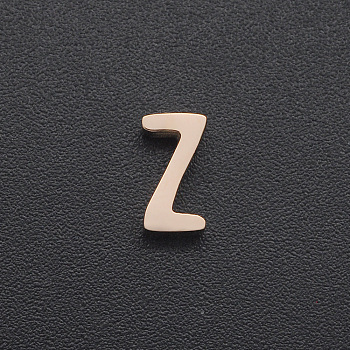 201 Stainless Steel Charms, for Simple Necklaces Making, Laser Cut, Letter, Rose Gold, Letter.Z, 8x4.5x3mm, Hole: 1.8mm