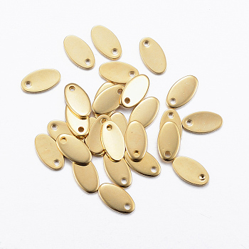304 Stainless Steel Charms, Stamping Blank Tag, Oval, Real 24k Gold Plated, 9x5x1mm, Hole: 1mm