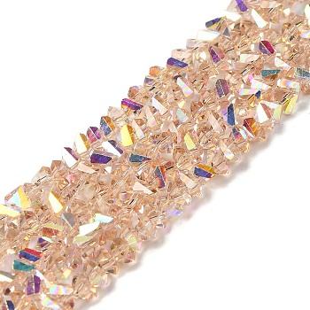 Transparent Glass Beads Strands, Faceted, AB Color, Triangle, PeachPuff, 4~4.5x4~4.5x2.5mm, Hole: 0.8mm, about 128~136pcs/strand, 11.10''~12.44''(28.2~31.6cm)