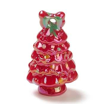 Transparent Acrylic Enamel Pendant, Christmas Tree, Red, 36x22x22.5mm, Hole: 3mm