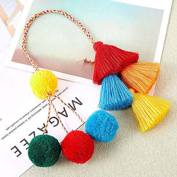 Tassel Boho Pom Pom Handbag Decor, 21 Inch Straw Bag Charms Ornaments For Women, Handmade Decor (Multicolor), Colorful, 540x38mm