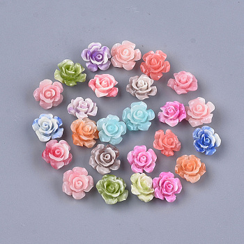 Synthetic Coral Beads, Dyed, Flower, Mixed Color, 12x12x7mm, Hole: 1mm