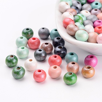 Round Natural Wood Beads, Dyed, Lead Free, Mixed Color, 7~8x8~9mm, Hole: 2~3mm, about 3000pcs/500g