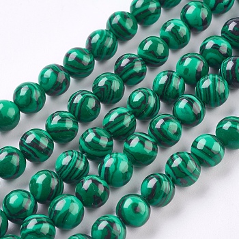 Synthetic Malachite Beads Strands, Round, Dyed, Dark Green, 8mm, Hole: 1mm, about 47~50pcs/strand, 15~15.3 inch(38~38.9cm)
