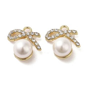 Alloy with Rhinestone Pendants, with ABS Imitation Pearl, Bowknot Charms, Golden, 18.5x18x10mm, Hole: 2.5mm