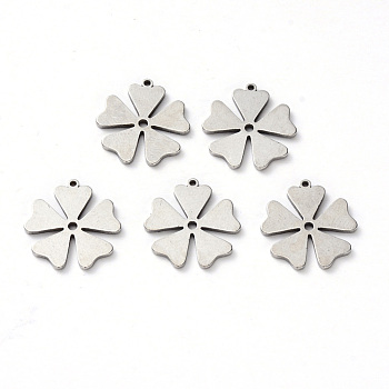 201 Stainless Steel Pendants, Laser Cut, Flower, Stainless Steel Color, 16x15x1mm, Hole: 1mm