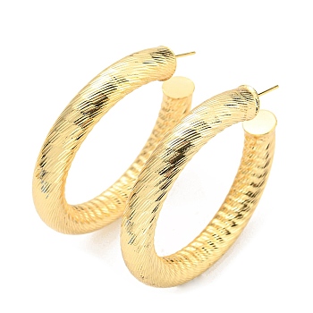 Rack Plating Brass Round Stud Earrings, Half Hoop Earrings, Cadmium Free & Lead Free, Real 18K Gold Plated, 49x7.5mm