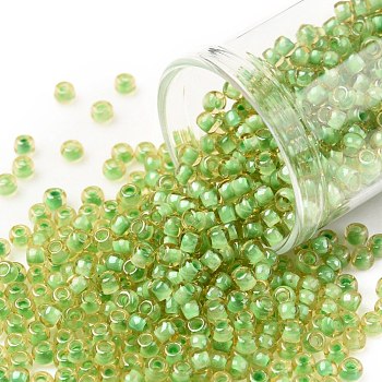 TOHO Round Seed Beads, Japanese Seed Beads, (945) Inside Color Jonquil/Mint Julep Lined, 8/0, 3mm, Hole: 1mm, about 10000pcs/pound