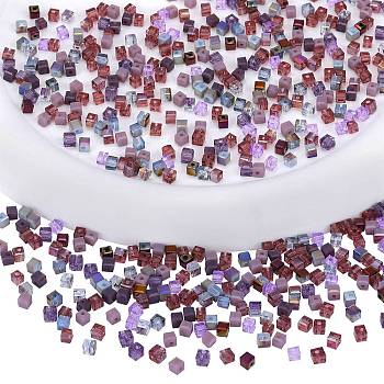 2 Bags Imitation Artificial Crystal Glass Beads, Faceted Cube, Mixed Style, Purple, 3x3x3mm, Hole: 0.9mm, about 100pcs/bag