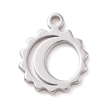 304 Stainless Steel Charms, Sun with Moon Charms, Stainless Steel Color, 11.5x9.5x1mm, Hole: 1.2mm