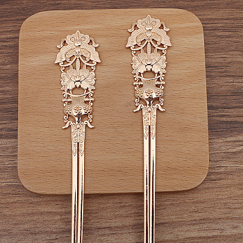 Alloy Hair Stick, Flower, Light Gold, 157x25mm