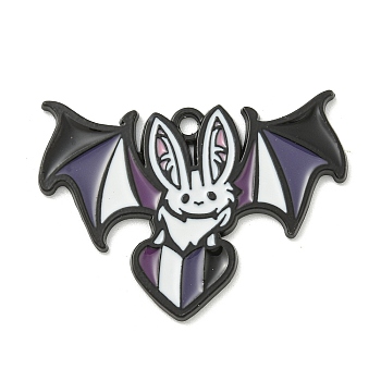 Halloween Theme Alloy Enamel Pendants, Black, Bat Charm, Black, 24.5x33x1.5mm, Hole: 1.8mm