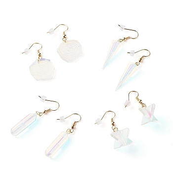 Transparent Laser Acrylic Dangle Earrings, with Golden Brass Earring Hooks, Mixed Shape, Clear AB, 40~48mm, Pin: 0.8mm