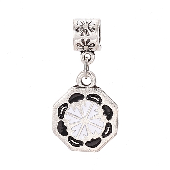 Tibetan Style Alloy European Dangle Charms, Large Hole Beads, with Enamel, Octagon, Black & White, Antique Silver, 31mm, Hole: 5mm, Pendant: 19x15x2mm