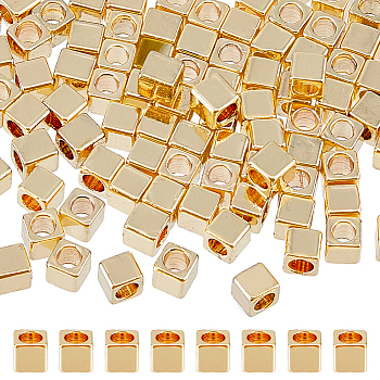 100Pcs Brass Spacer Beads, Long-Lasting Plated, Cube, Light Gold, 3x3x3mm, Hole: 2mm