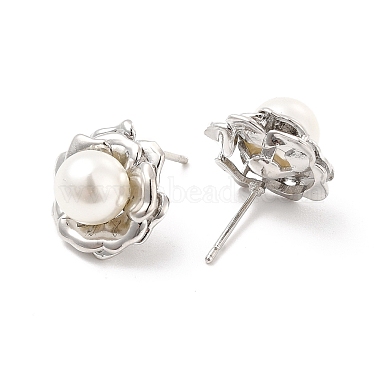 ABS Imitation Pearl Beaded Flower Stud Earrings(EJEW-P213-11P)-2